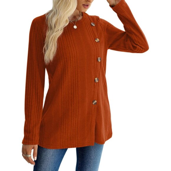 Long Sleeve Tops for Women Tunics Buttons Front Slit - Picture 3 of 4